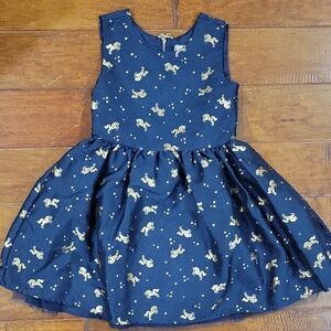 Navy Blue Kids Dress with Gold Unicorn Accents